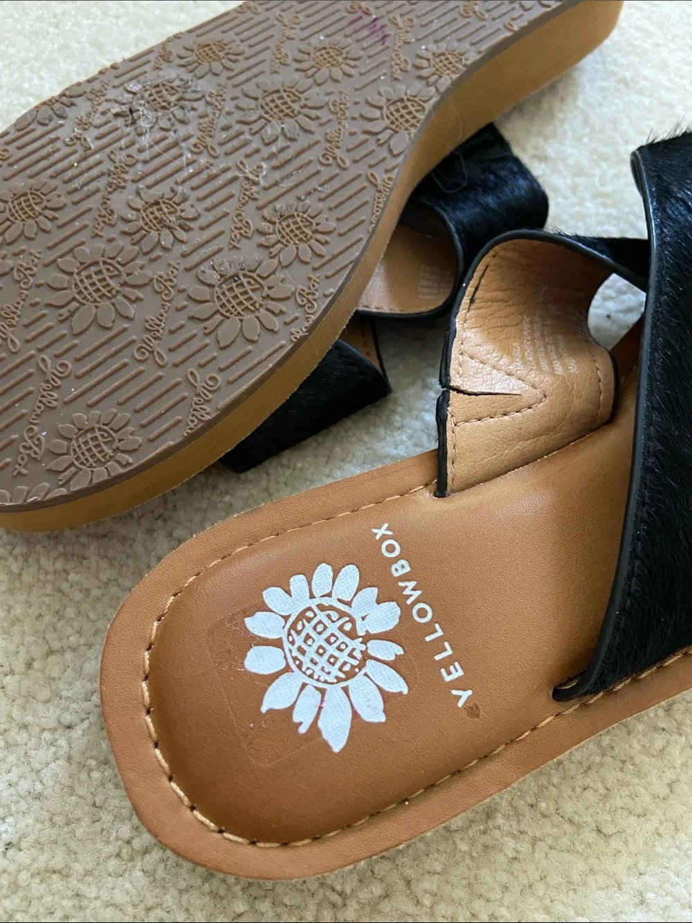 Yellow Box Ansila Black Crisscross Slide Sandals size 8 new with real cow hair - Picture 4 of 6